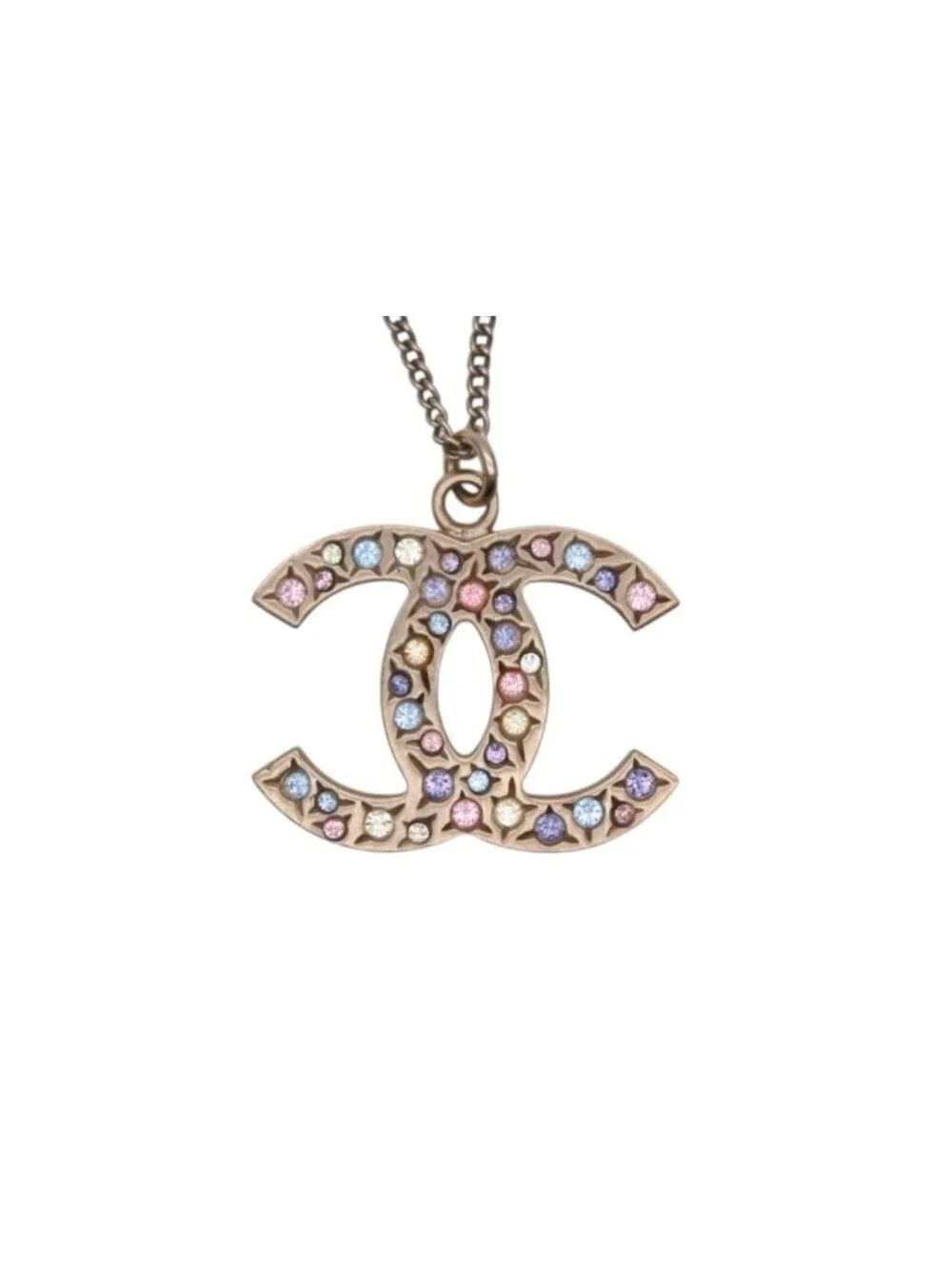 Chanel CC Logo Stone Necklace Metal Multicolor Gold